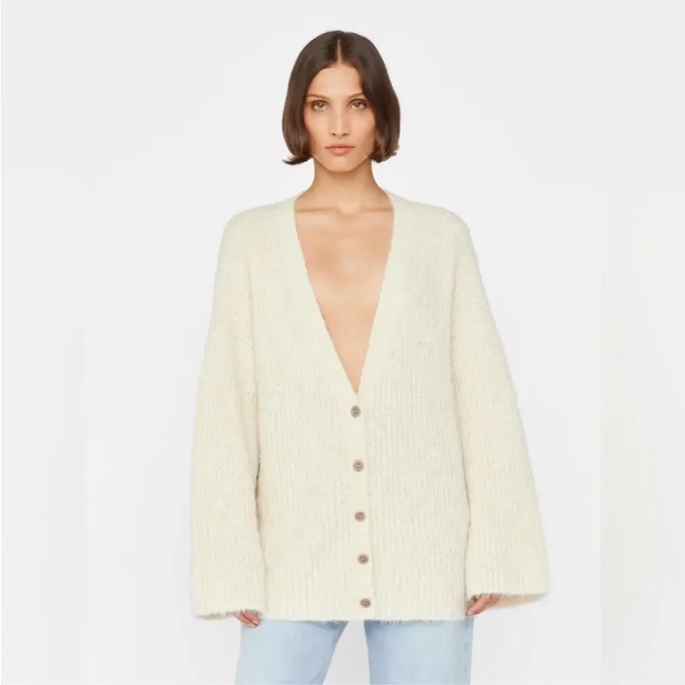 Frame Denim Lounge Cardi in Off White Alpaca Large NWT
